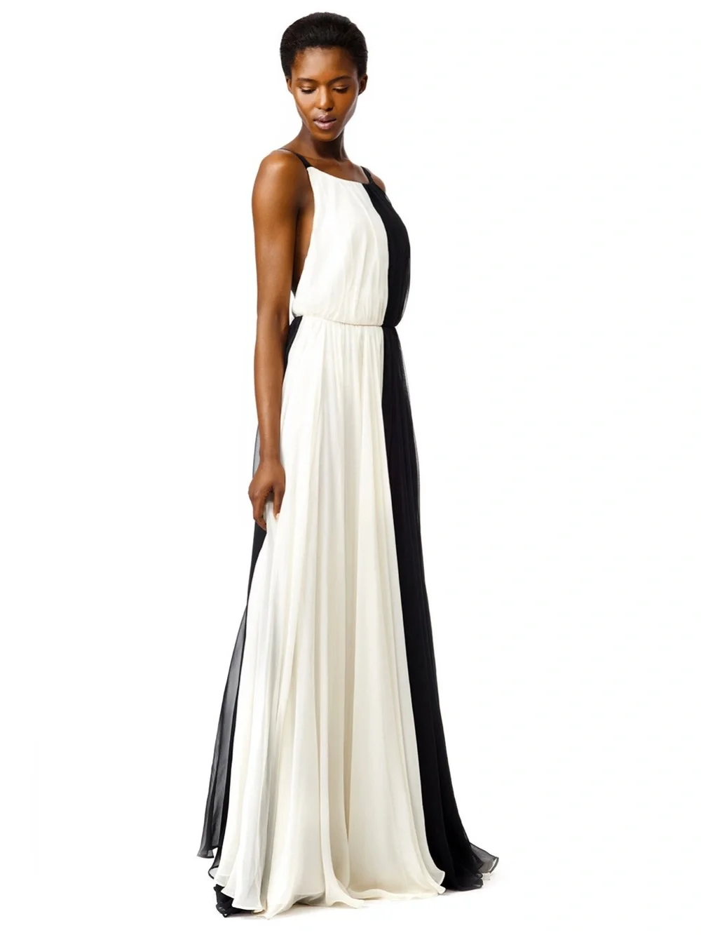Milly Black and Cream Contrast Evening Dress - Picture 3 of 12